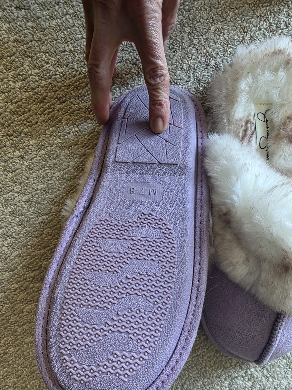 Jessica Simpson Pink and Cream Faux Fur Slippers - Picture 3 of 3